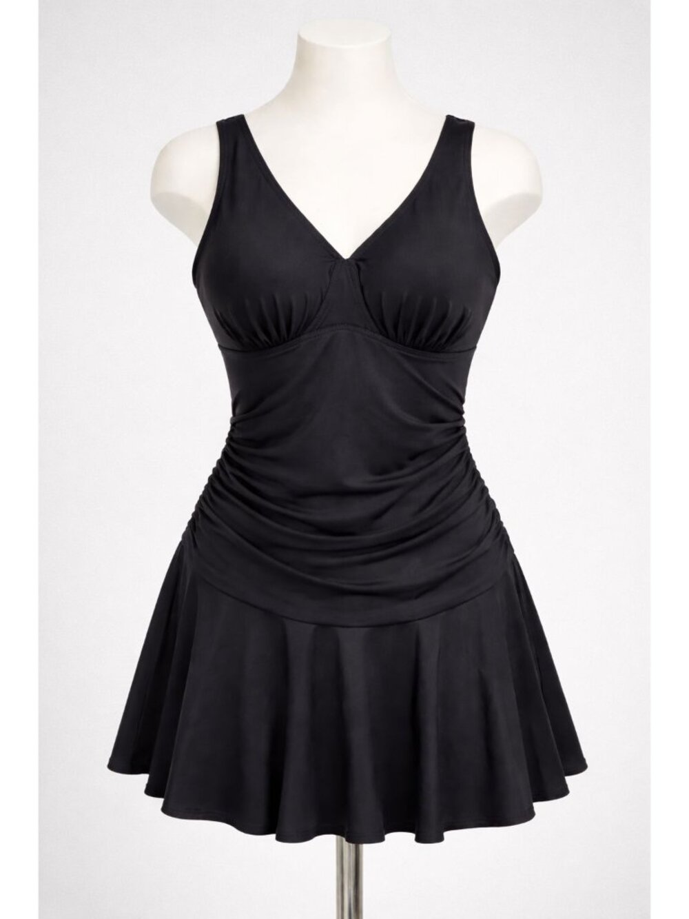 Black Swim Dress Womens XL One Piece Tummy Control Skirt Shorts Inside